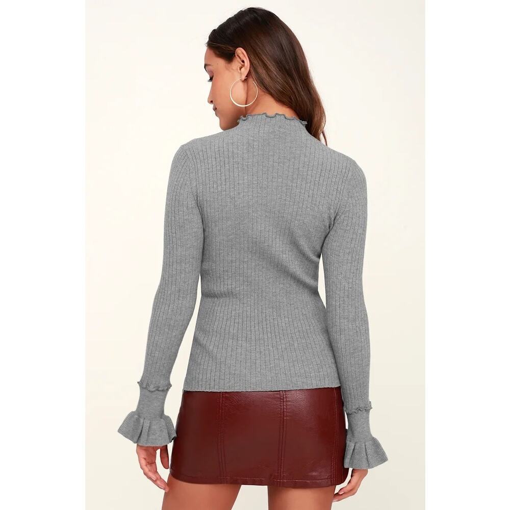 Lulus Black Swan Heather Grey Long Sleeve Mock Neck Sweater Top - Picture 2 of 5